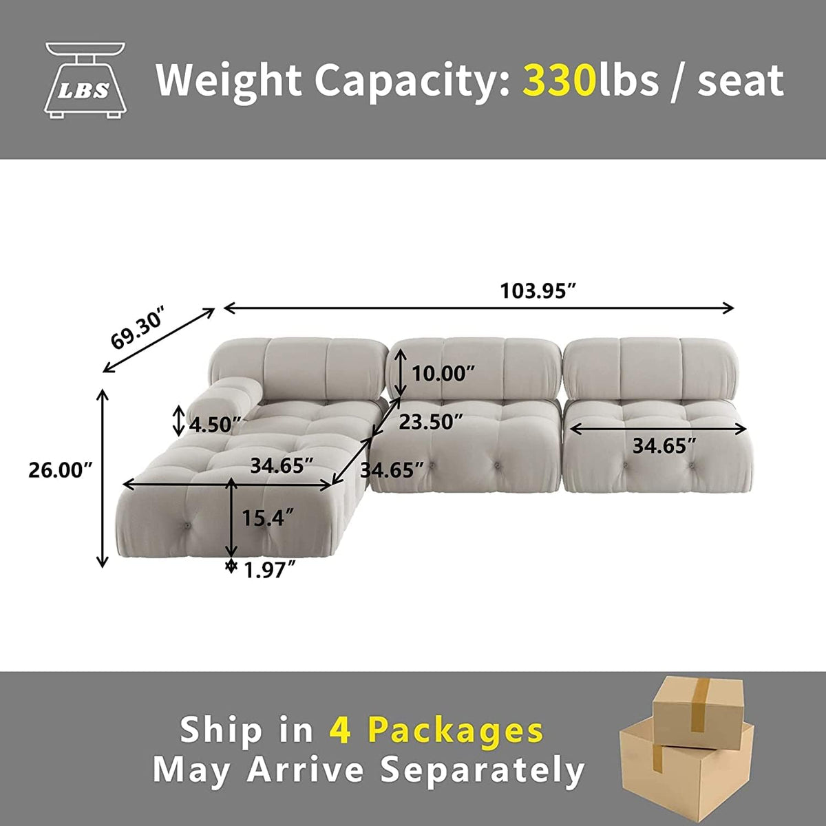 Minimalist Velvet L‑Shaped Sectional Sofa