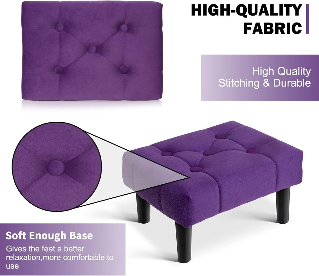 Velvet Wooden‑Leg Small Footstool Ottoman
