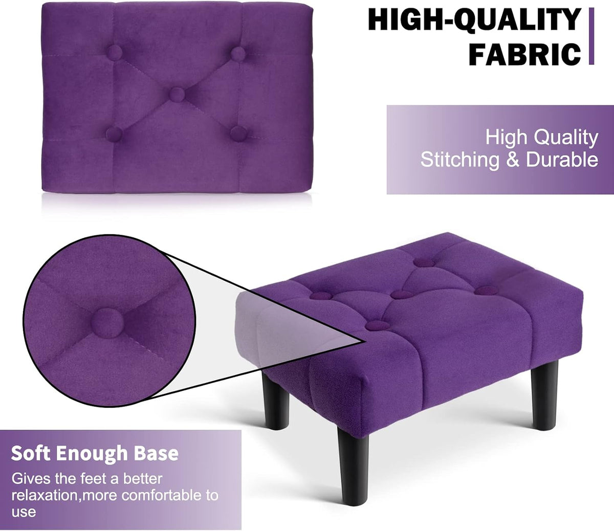 Velvet Wooden‑Leg Small Footstool Ottoman