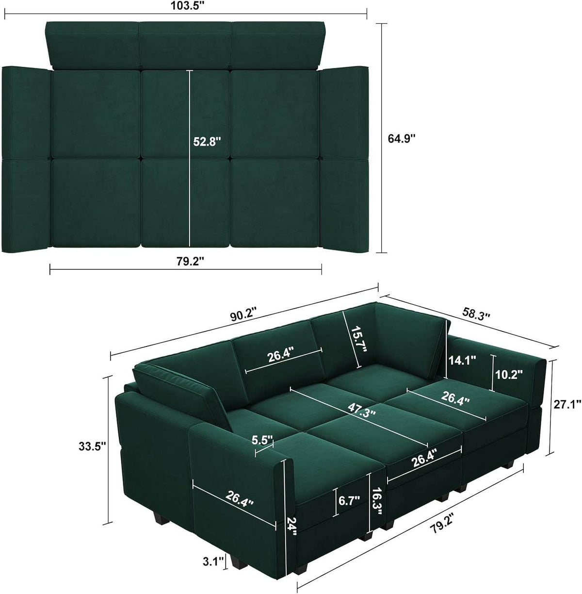 Velvet Modular Sectional Sofa Chaise
