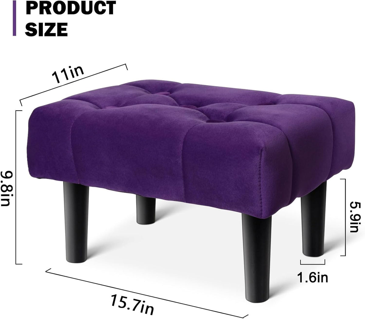 Velvet Wooden‑Leg Small Footstool Ottoman