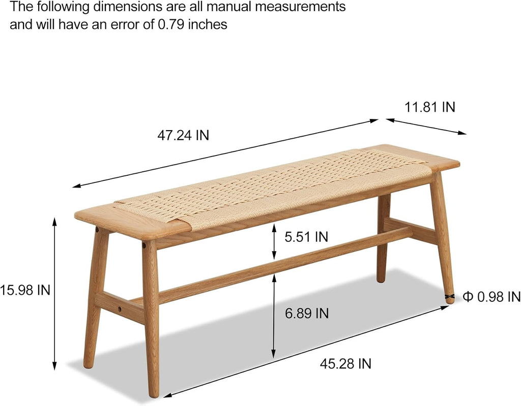 Solid Oak Rattan Woven Entryway Bench