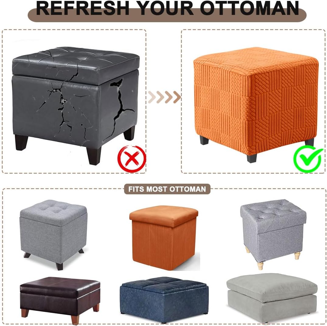 Stretch Washable Square Ottoman Slipcover