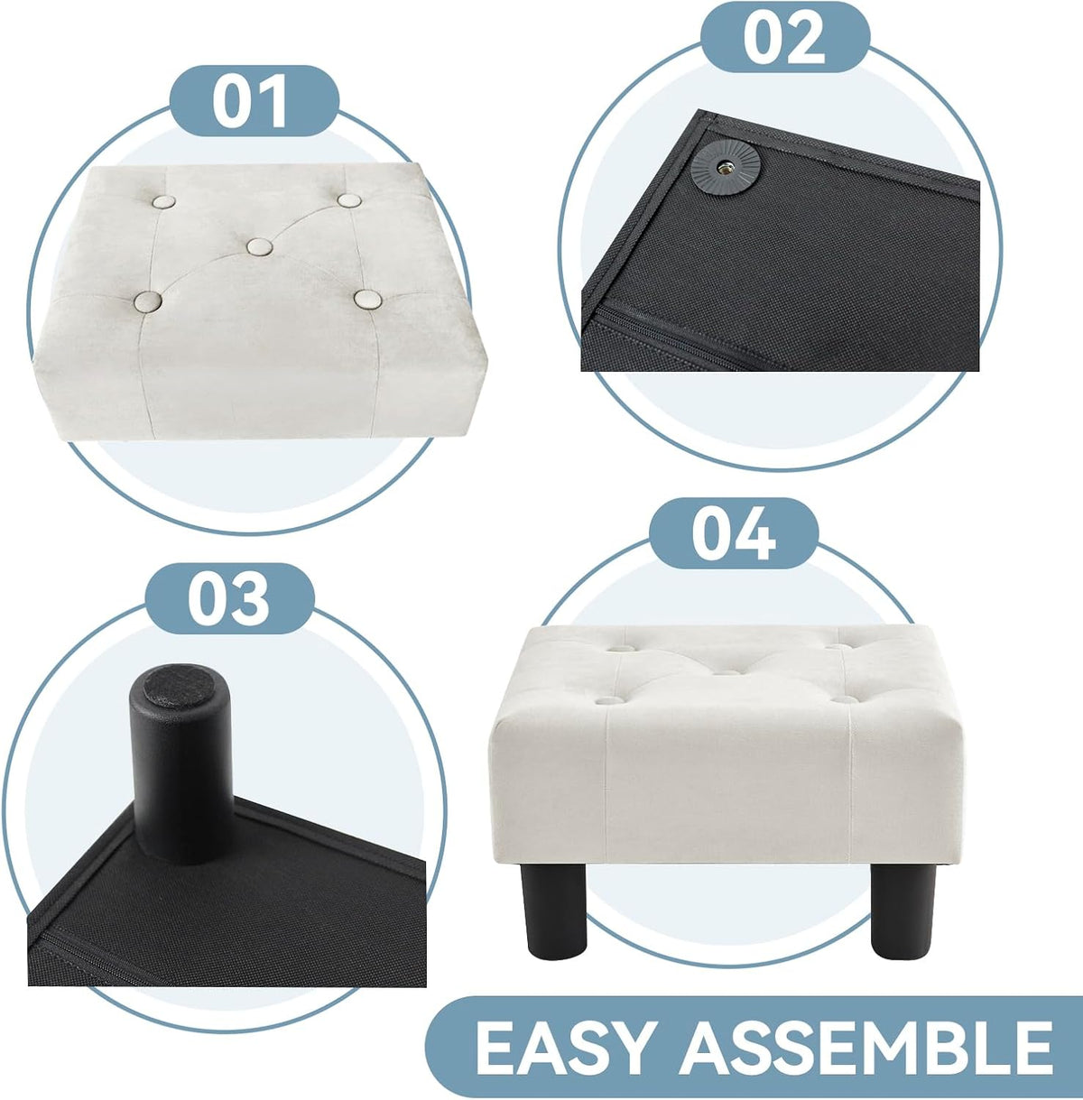 Velvet Rectangle Legged Foot Stool Ottoman