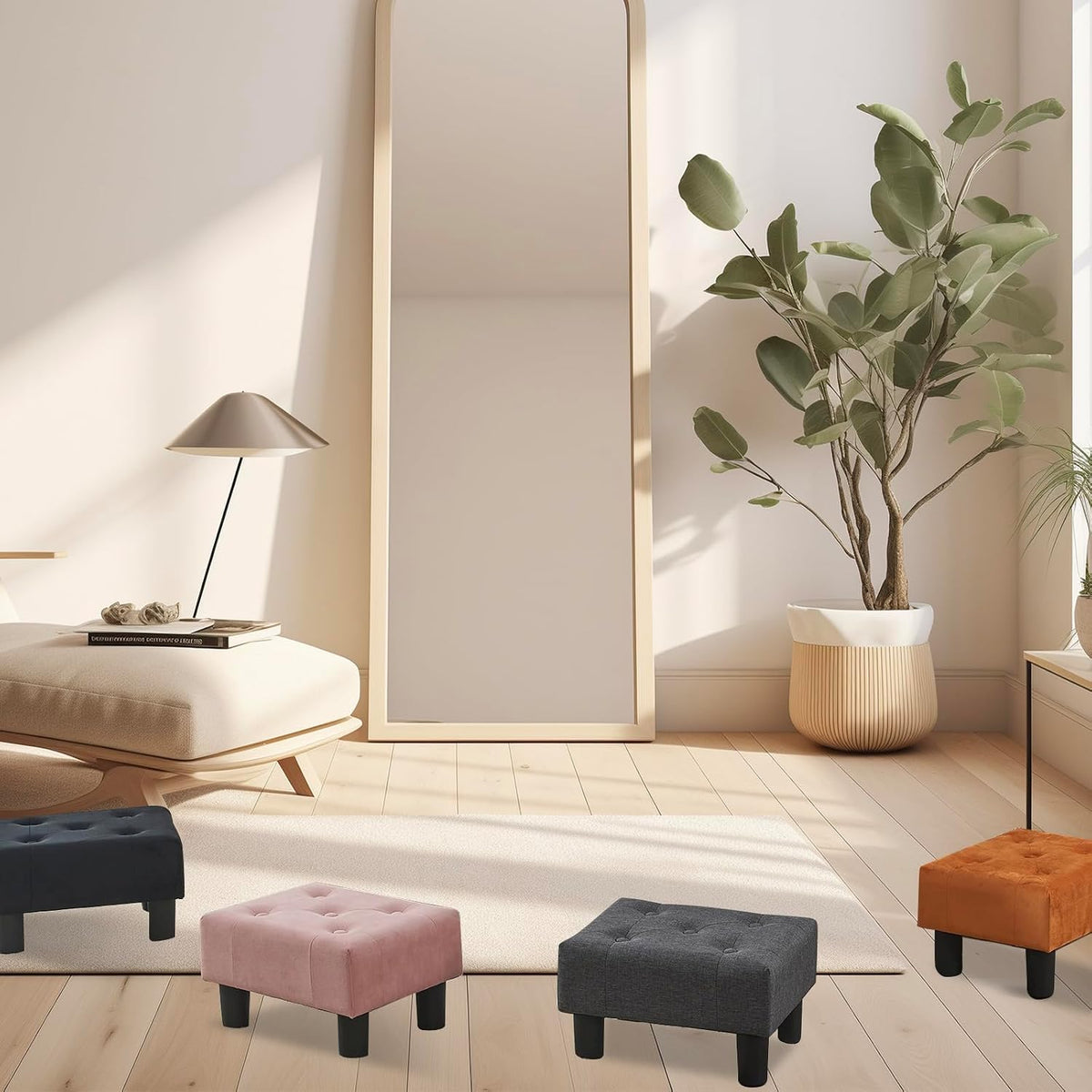 Velvet Rectangle Small Foot Stool Ottoman