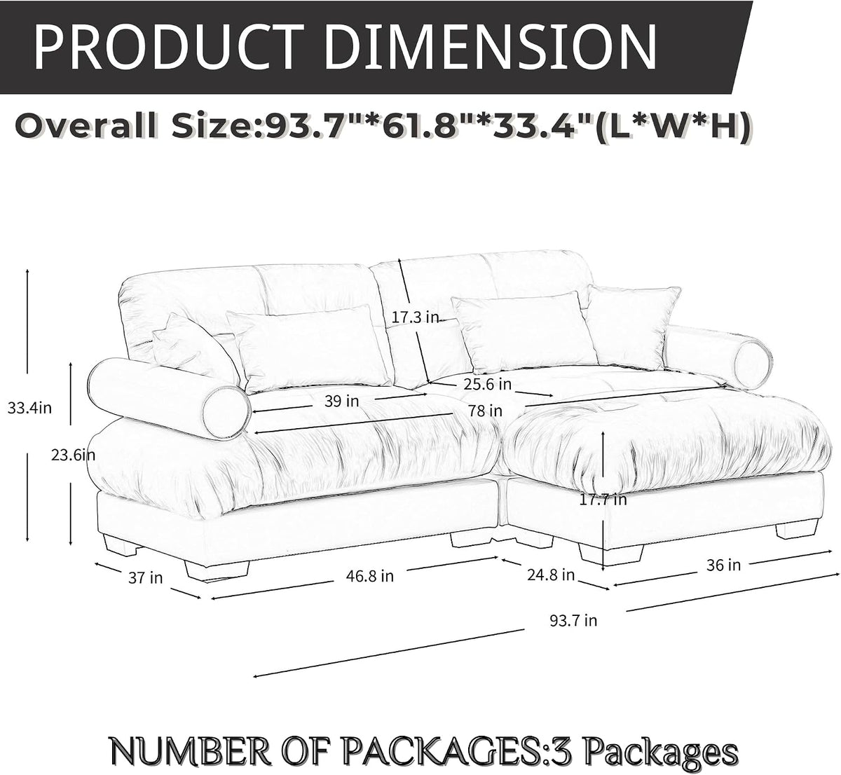 Velvet Modular 3‑Seater Sectional Sofa