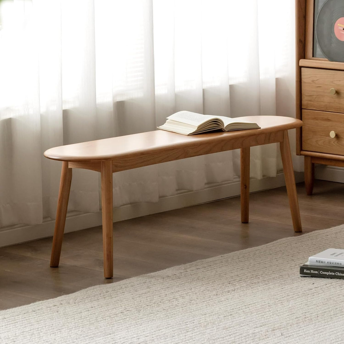 Solid Oak Rounded‑Corner Dining Bench