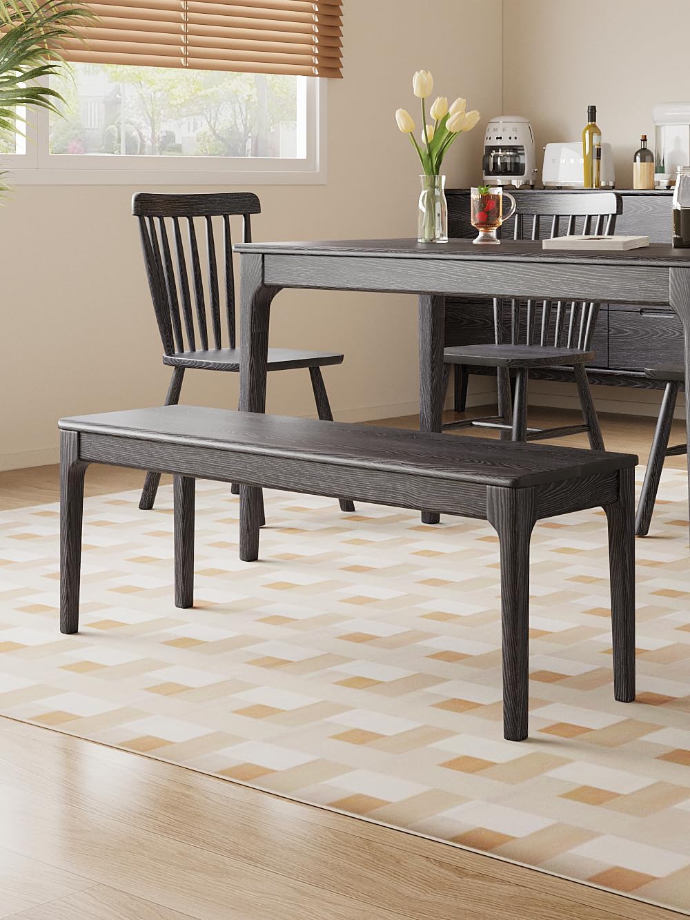 Modern Solid Oak Wood Dining Bench