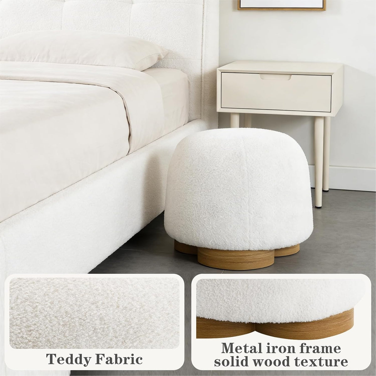 Modern Boucle Round Mushroom Foot Stool