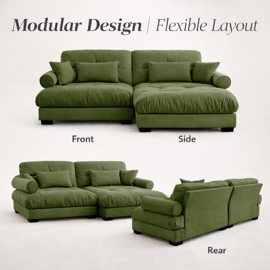 Velvet Modular 3‑Seater Sectional Sofa