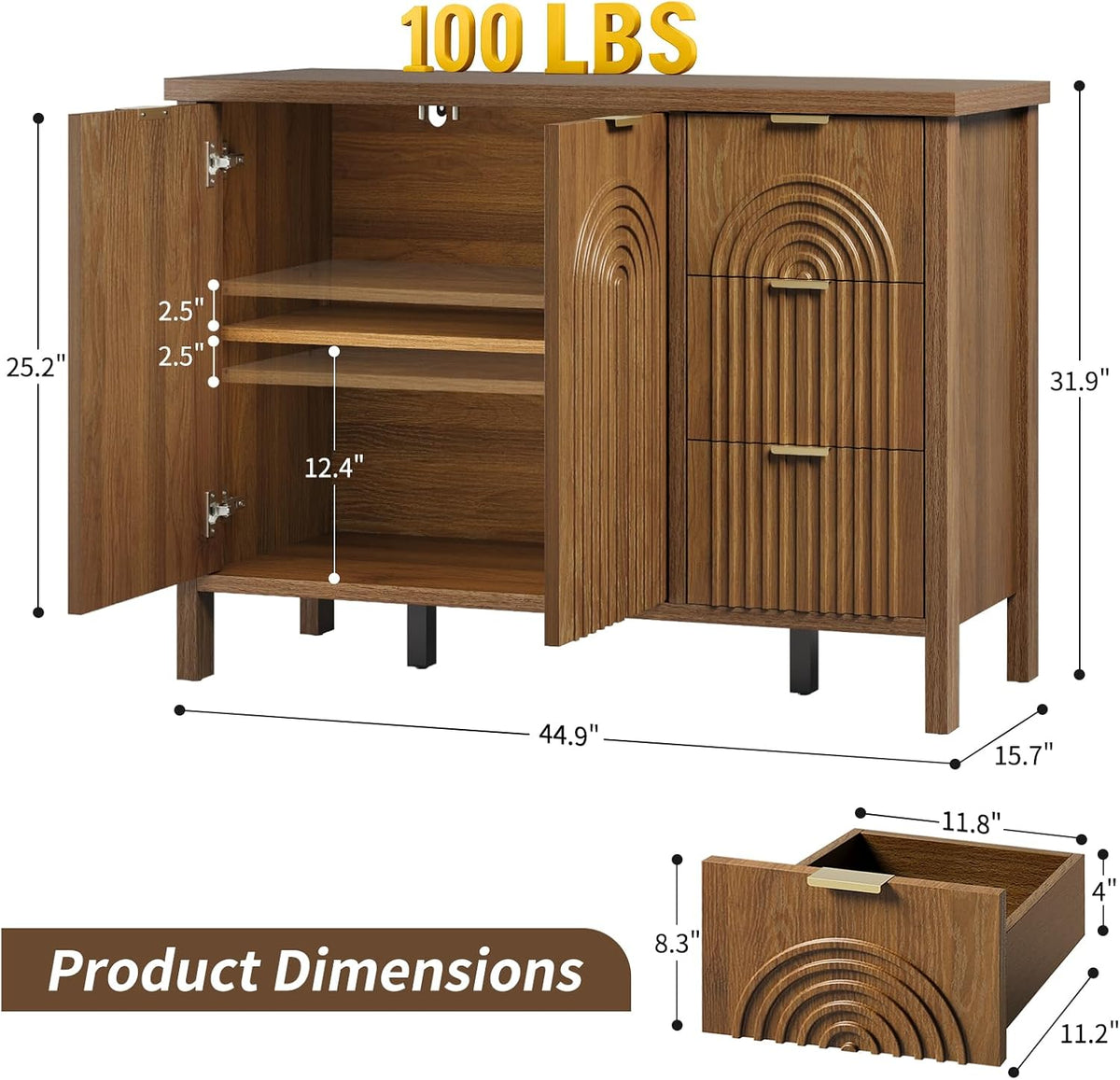 Fluted Wood Storage Sideboard Buffet Cabinet
