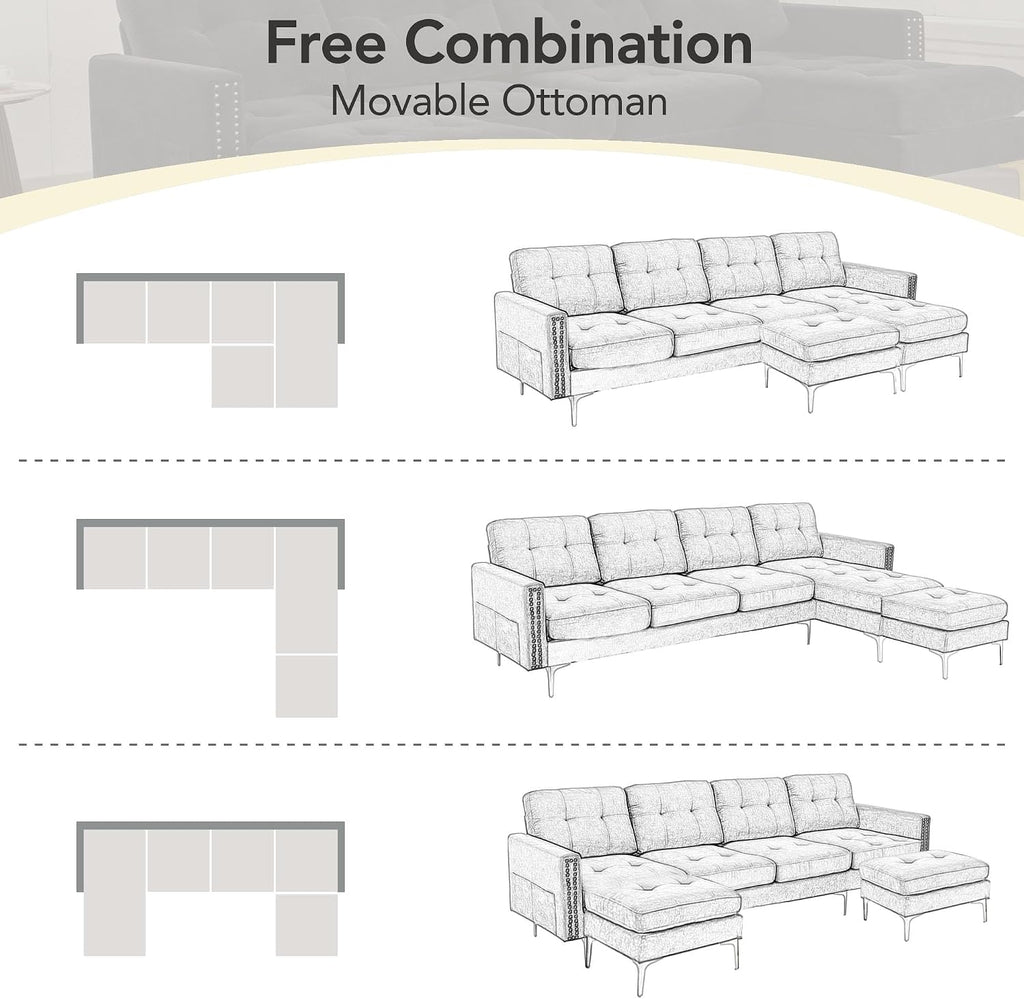 Modern Velvet U‑Shape Sectional Sofa