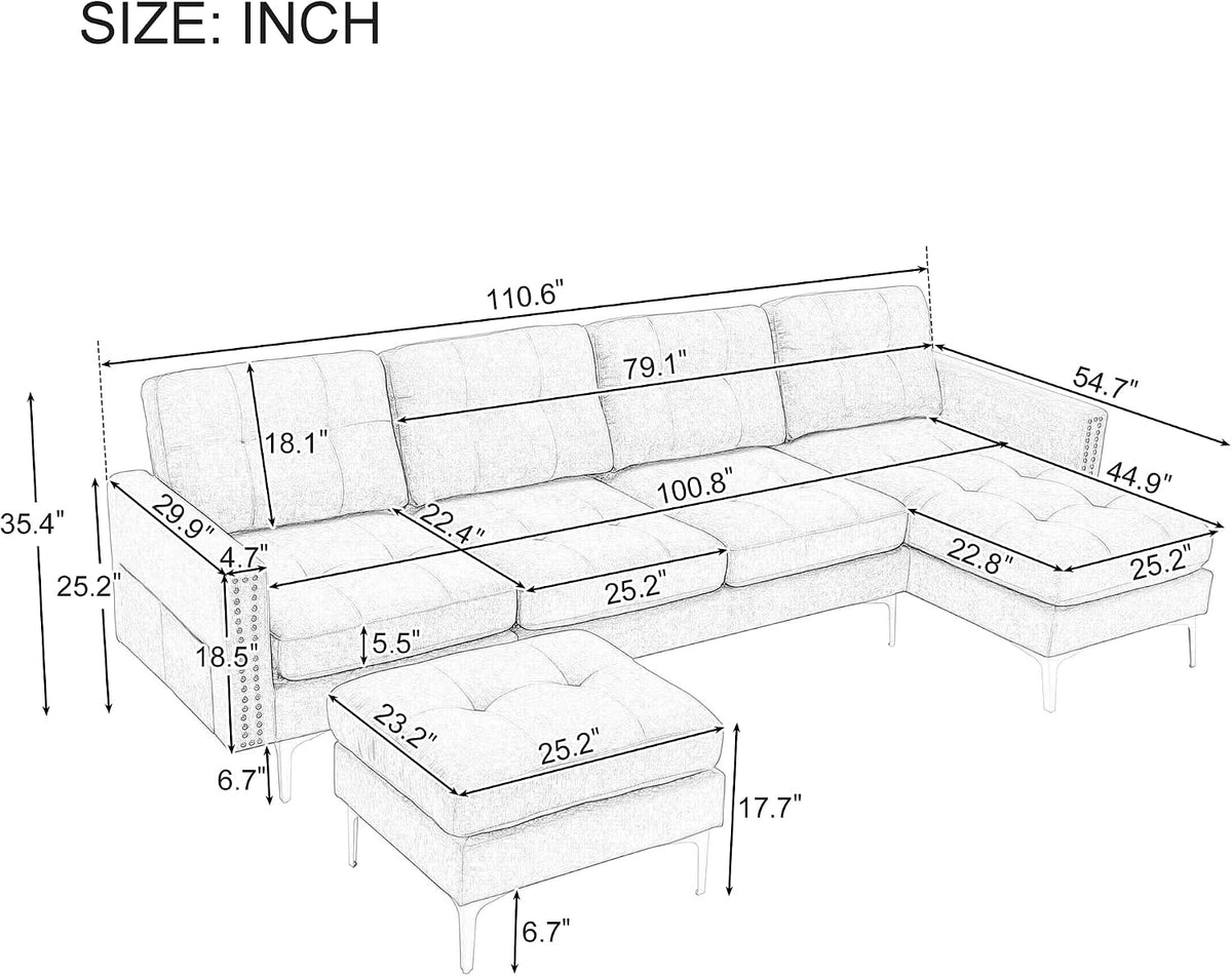 Modern Velvet U‑Shape Sectional Sofa