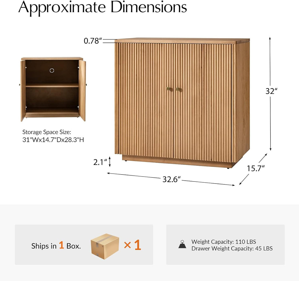 Modern Fluted Wood Sideboard Buffet Cabinet