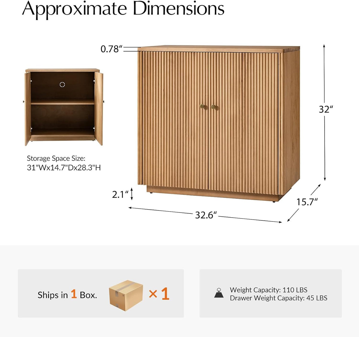 Modern Fluted Wood Sideboard Buffet Cabinet
