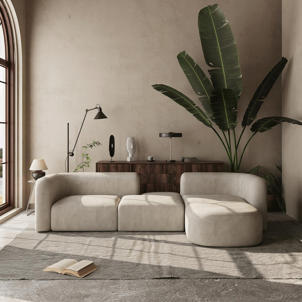 Modern Curved‑Back Velvet Modular Sofa