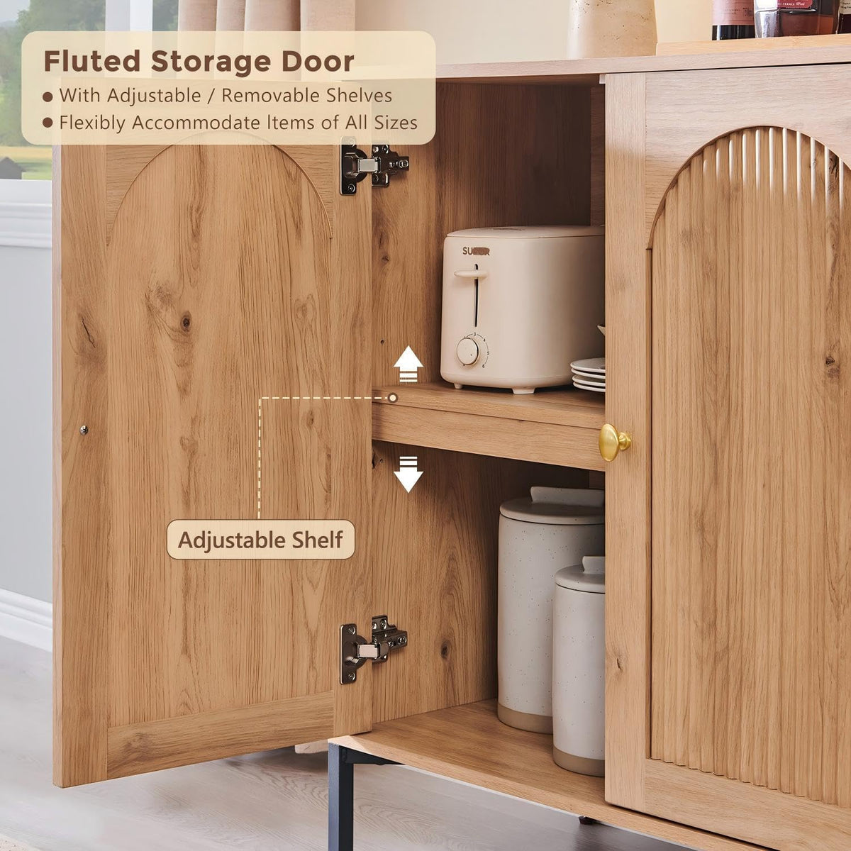 Modern Arched Wood Sideboard Buffet Cabinet