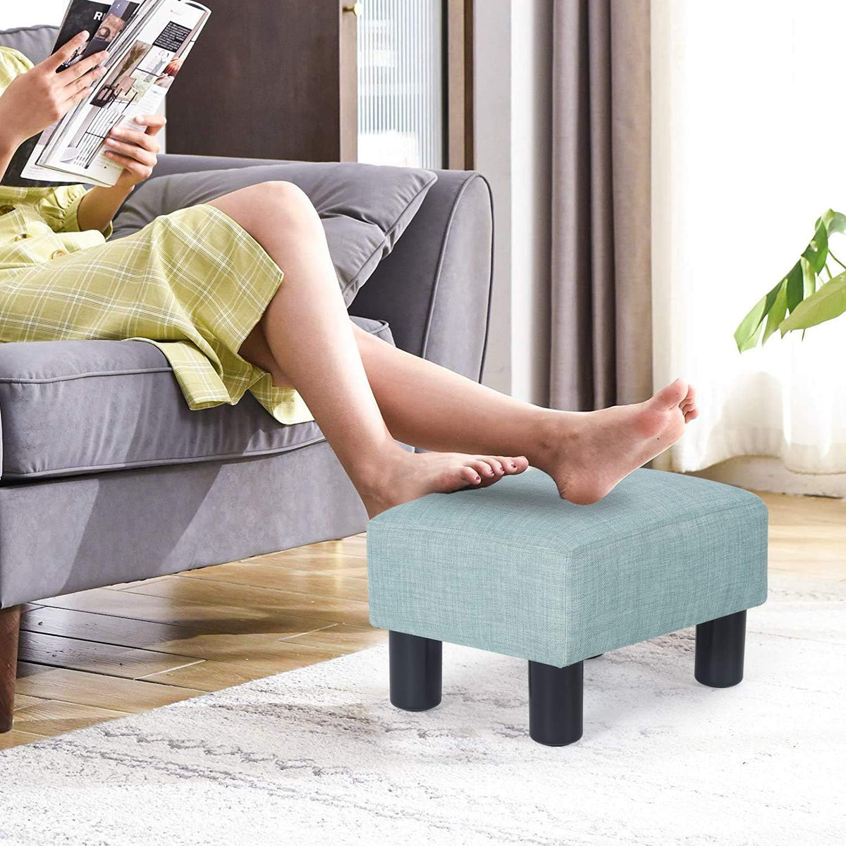 Modern Fabric Rectangle Small Footstool Ottoman