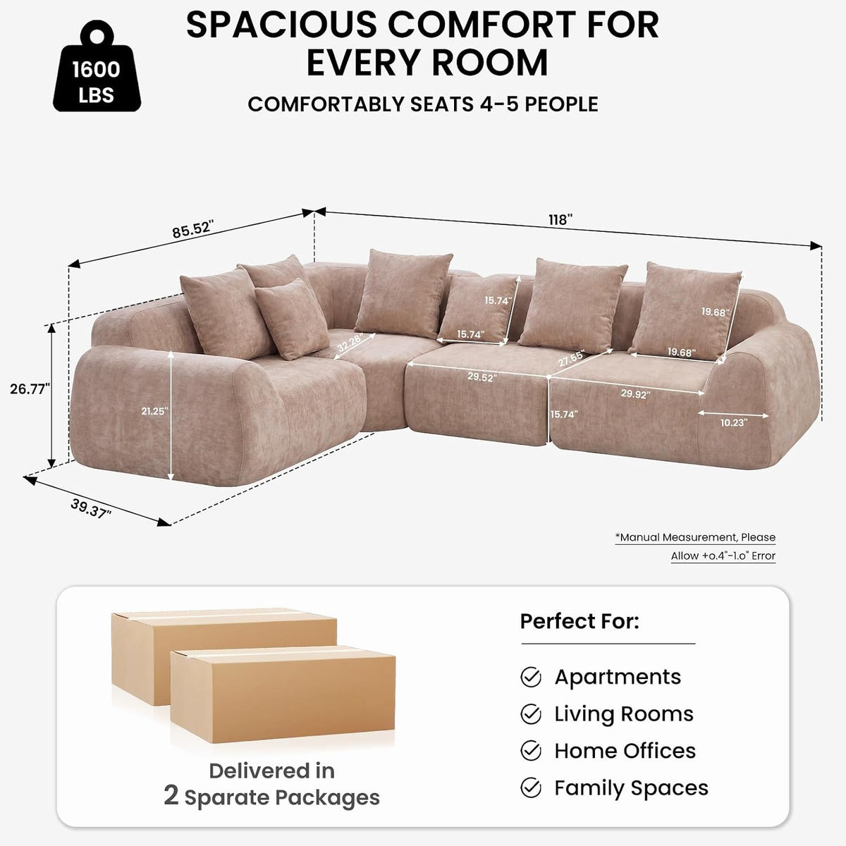 Velvet Cloud L‑Shaped Sectional Sofa