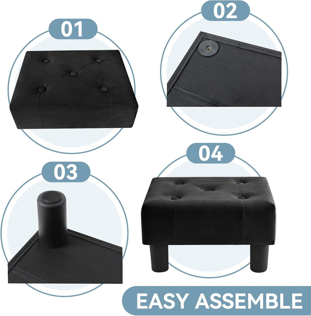 Velvet Rectangle Small Foot Stool Ottoman