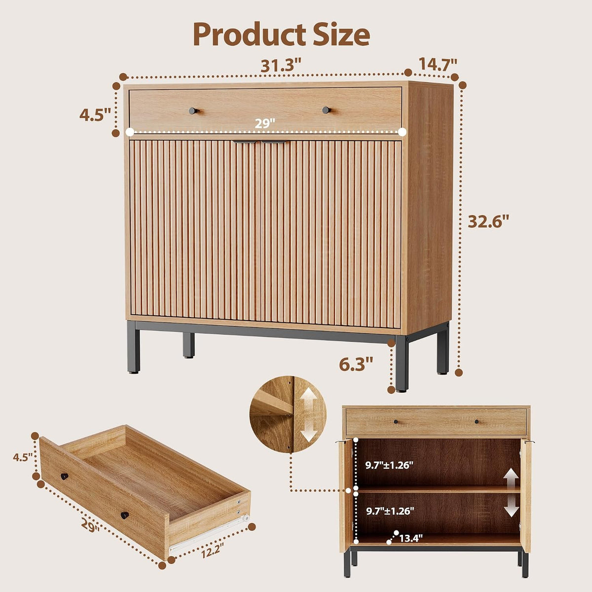 Modern Fluted‑Wood Sideboard Buffet Cabinet