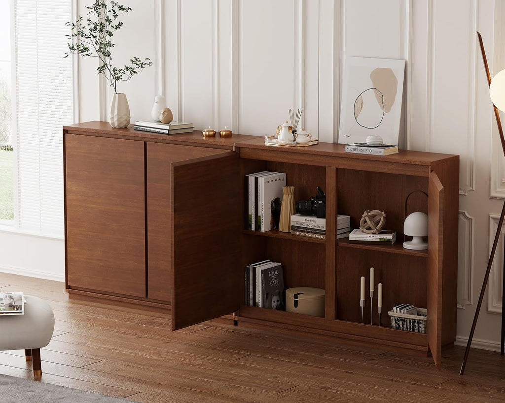 Real‑Wood‑Veneer Narrow Sideboard Buffet Cabinet