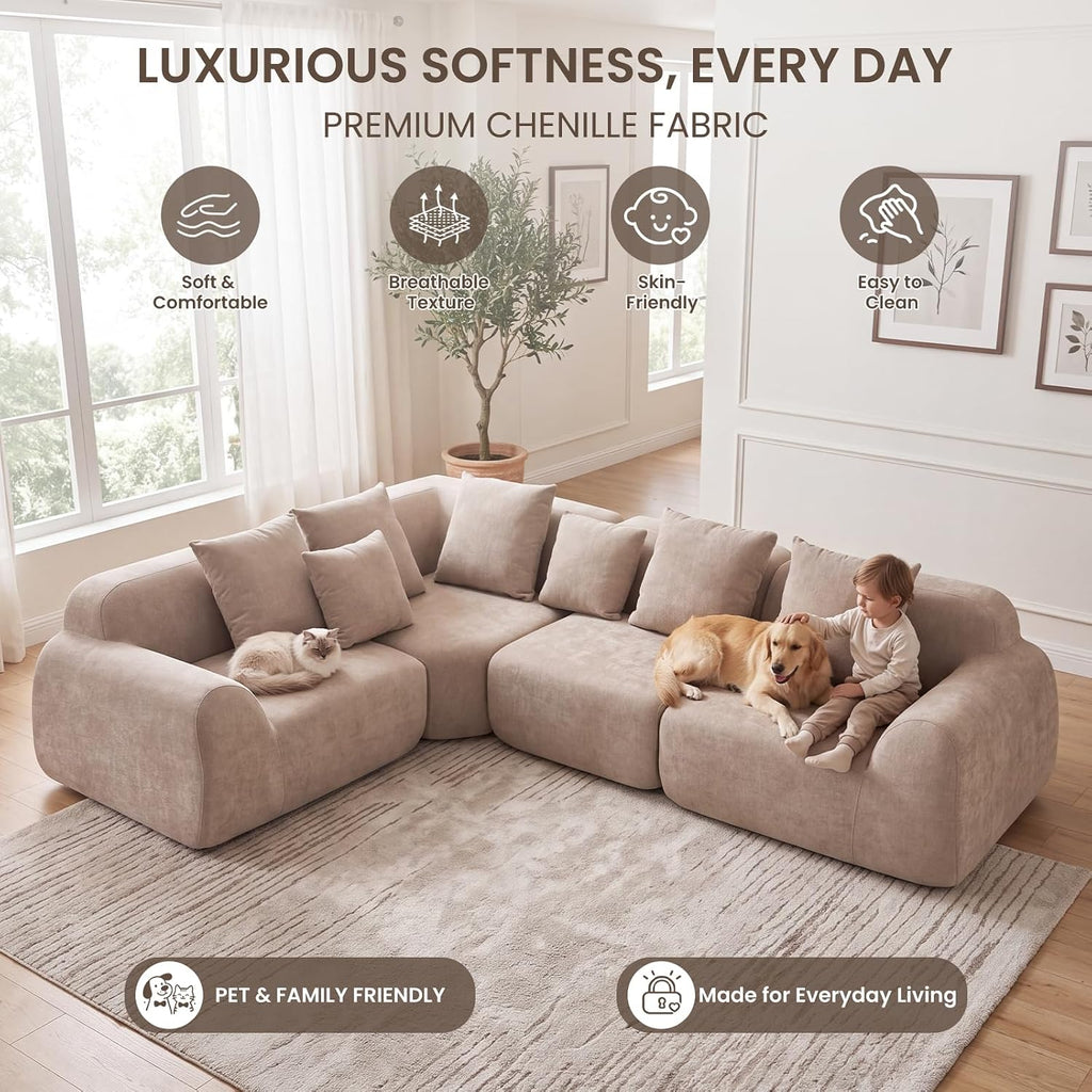 Velvet Cloud L‑Shaped Sectional Sofa