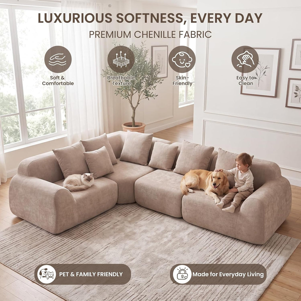 Velvet Cloud L‑Shaped Sectional Sofa
