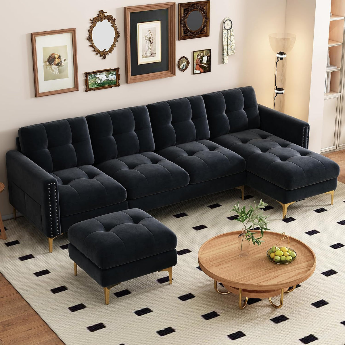Modern Velvet U‑Shape Sectional Sofa