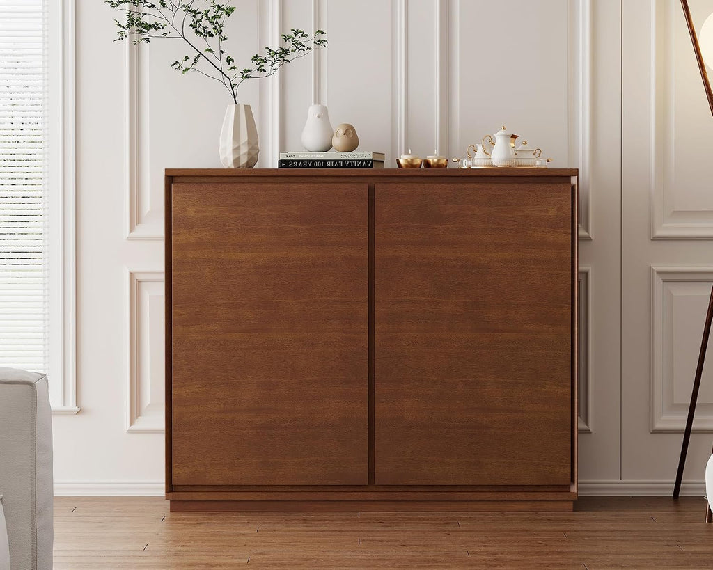 Real‑Wood‑Veneer Narrow Sideboard Buffet Cabinet
