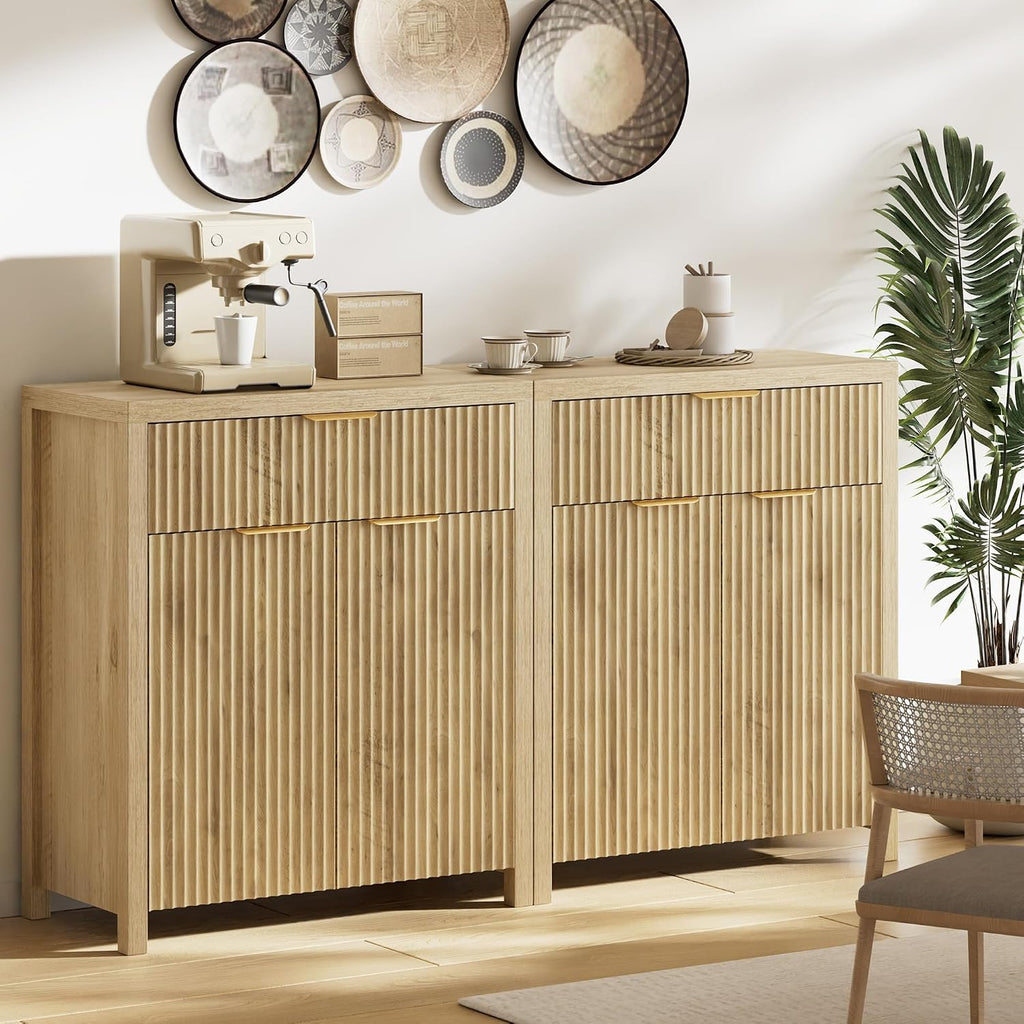 Fluted Wood Kitchen Buffet Sideboard Cabinet