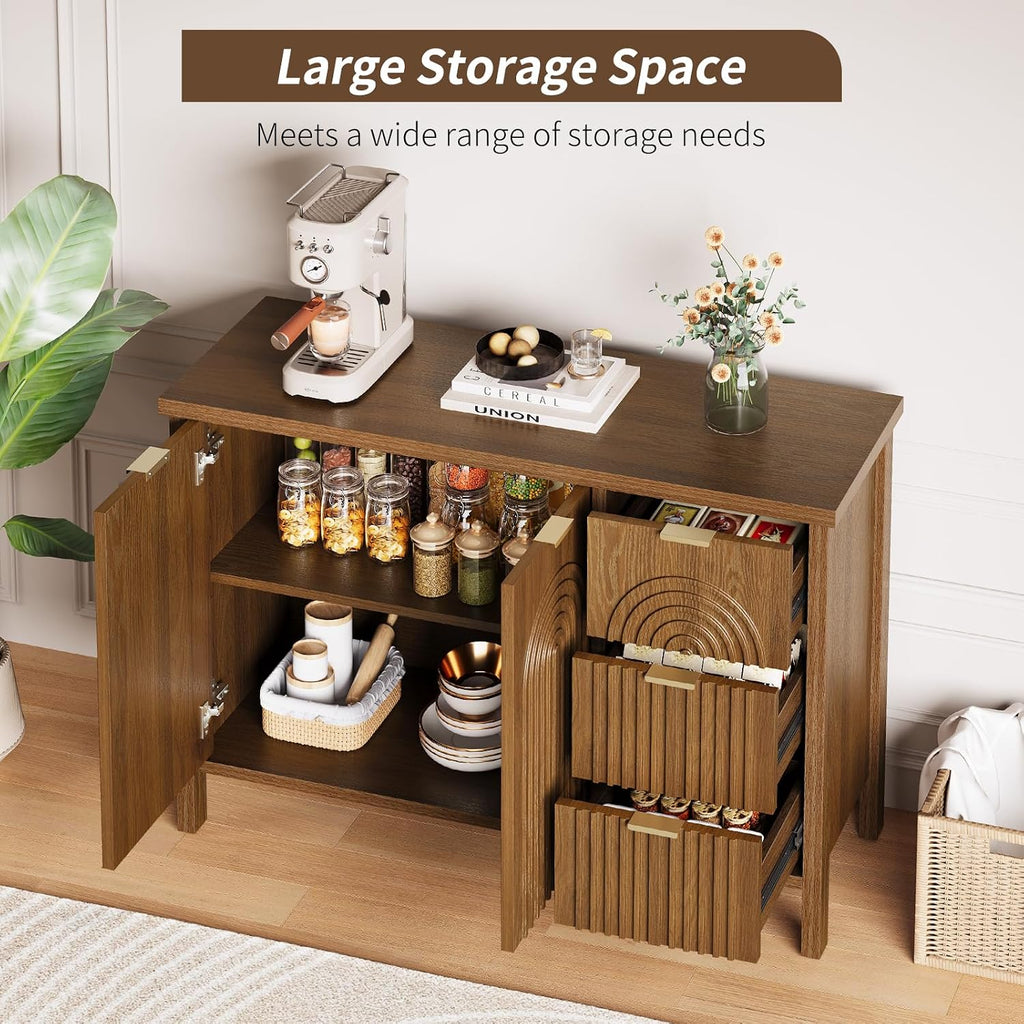 Fluted Wood Storage Sideboard Buffet Cabinet