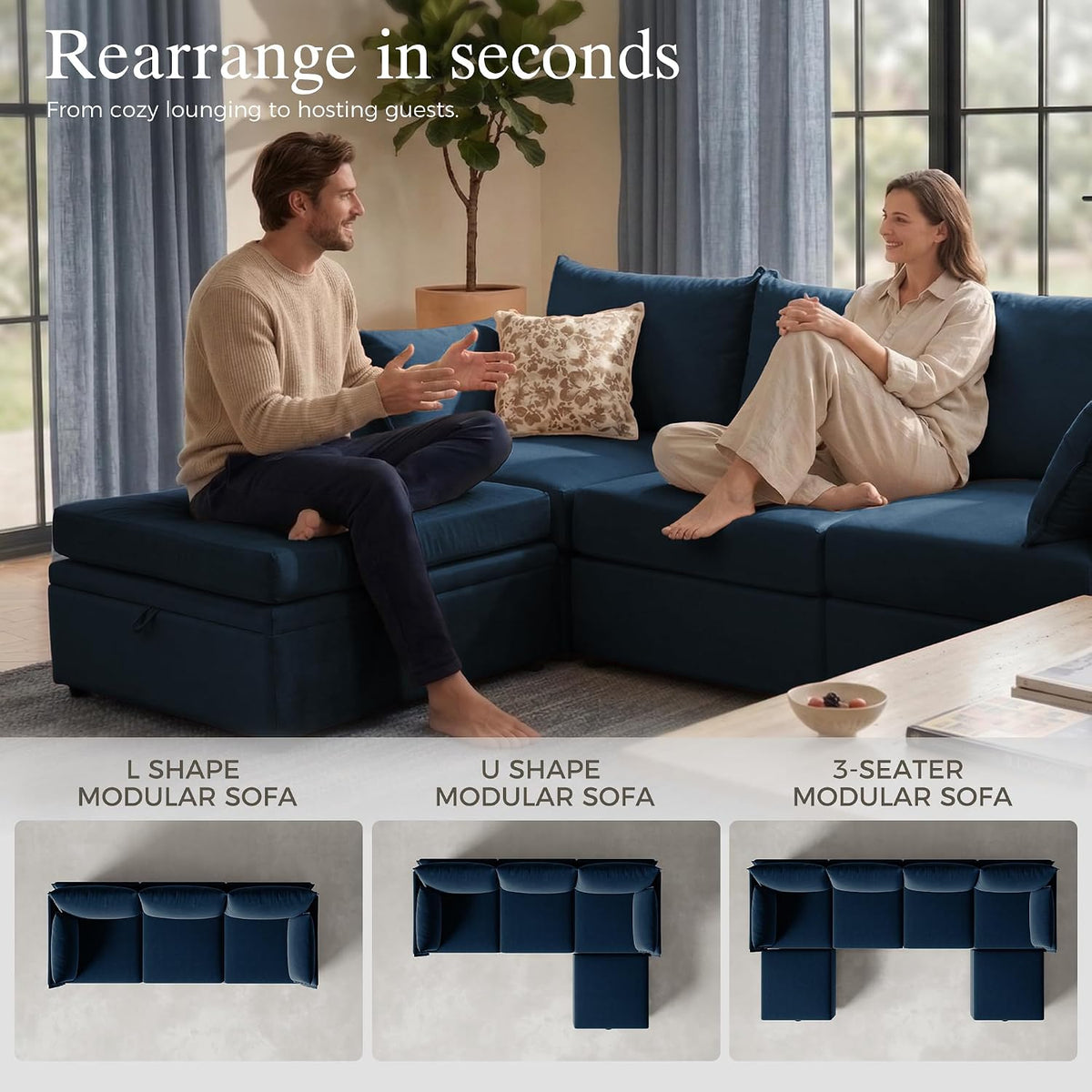 Velvet L‑Shape Modular Sectional Sofa