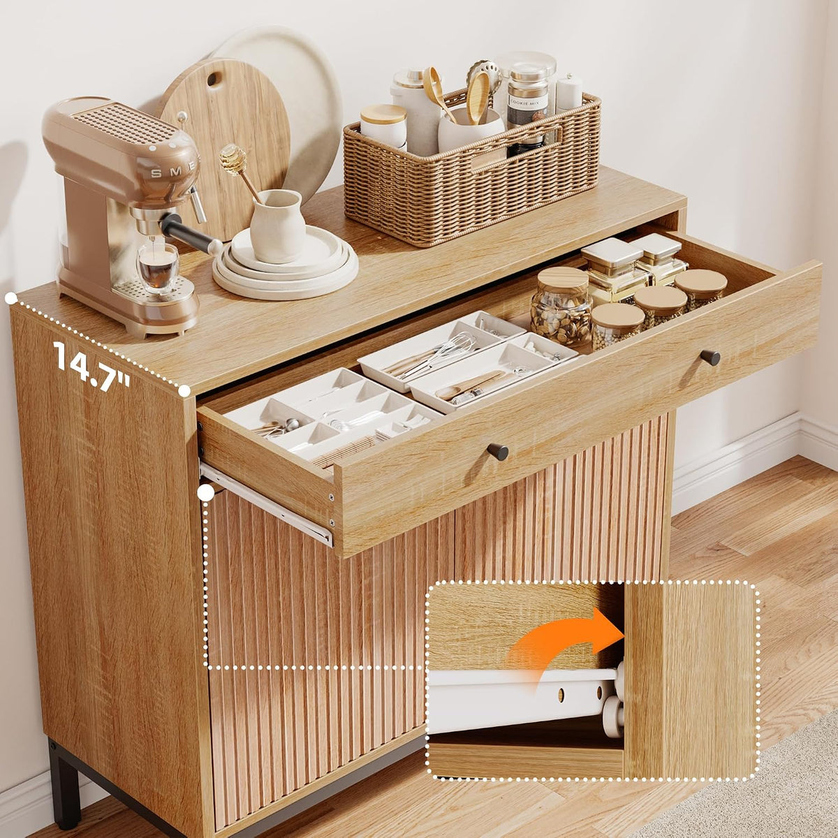 Modern Fluted‑Wood Sideboard Buffet Cabinet