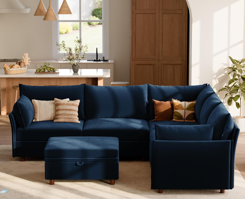 Velvet L‑Shape Modular Sectional Sofa