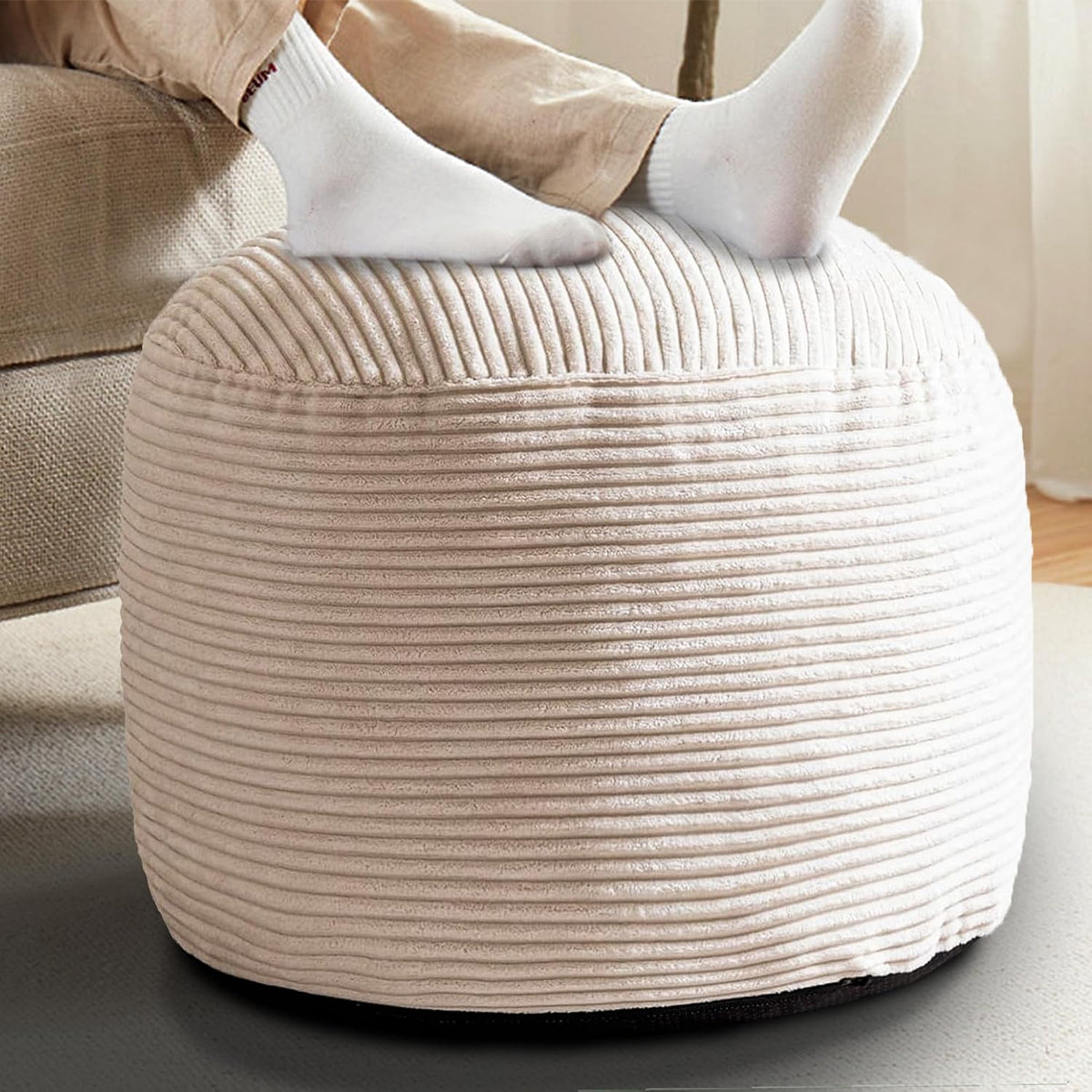 Corduroy Round Stuffed Pouf Ottoman