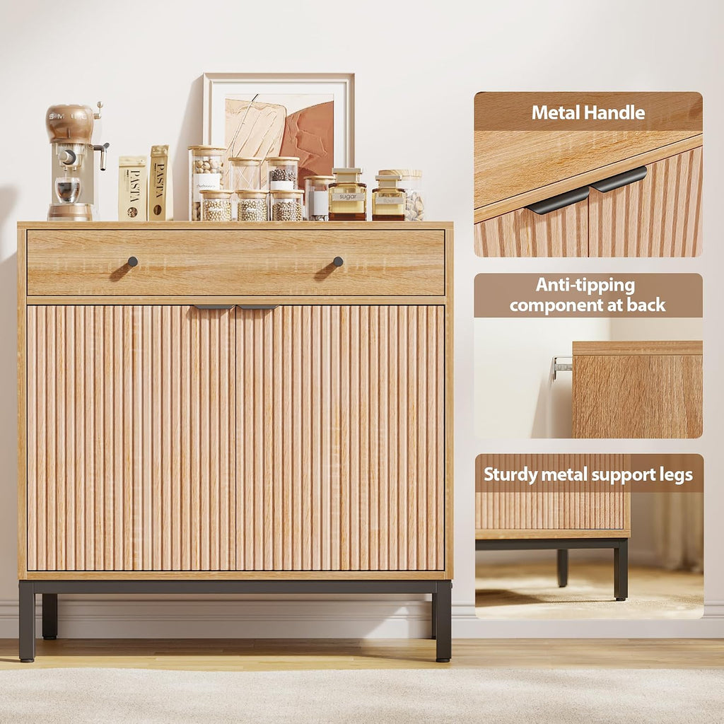 Modern Fluted‑Wood Sideboard Buffet Cabinet