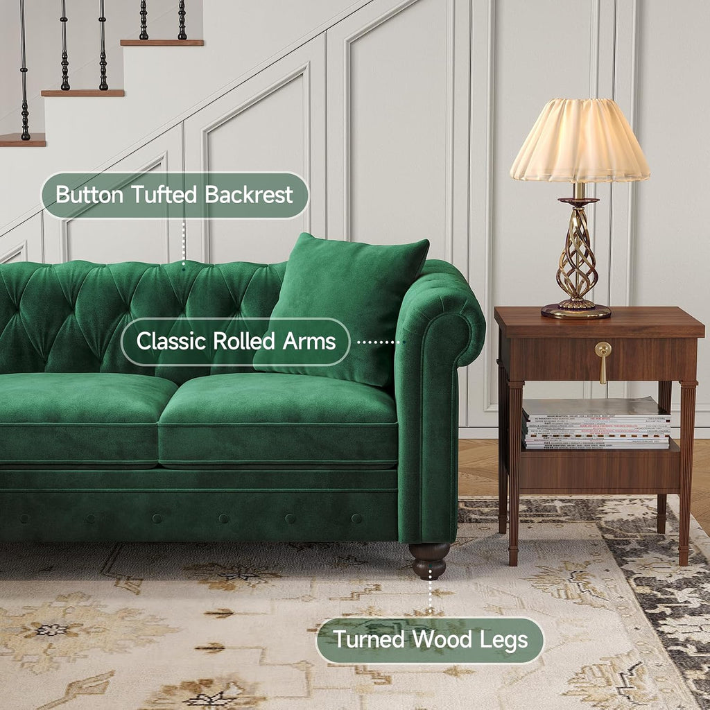 Velvet Tufted L‑Shaped Chesterfield Sofa