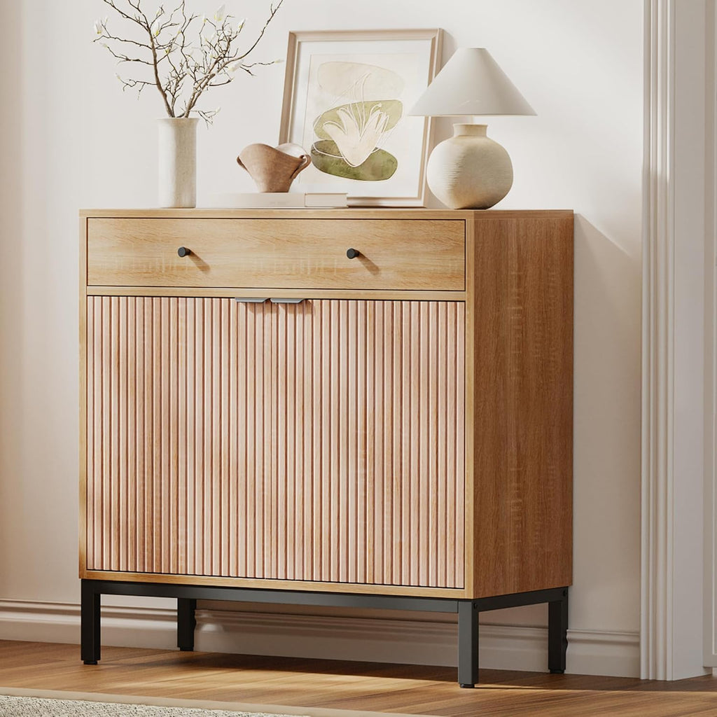 Modern Fluted‑Wood Sideboard Buffet Cabinet