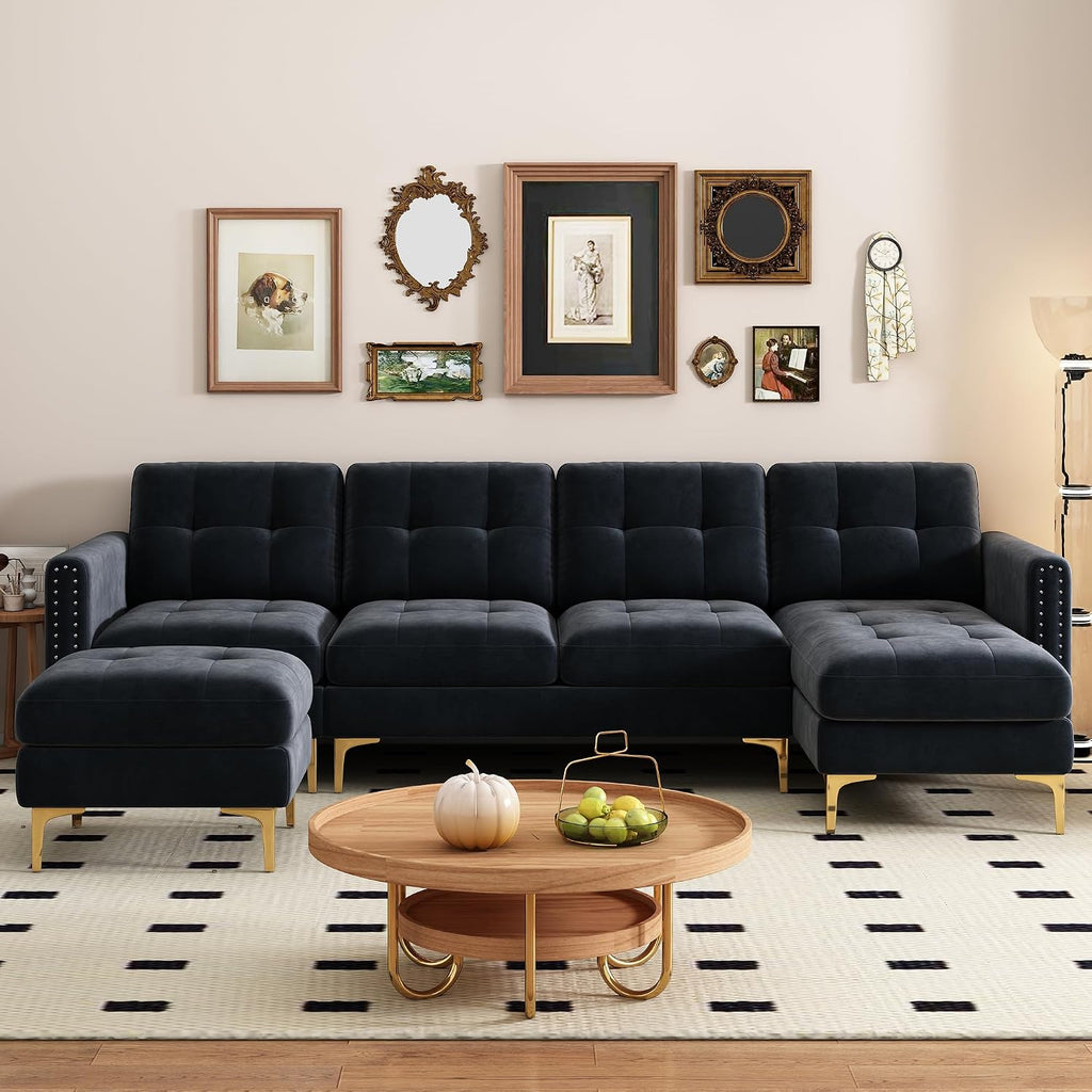 Modern Velvet U‑Shape Sectional Sofa