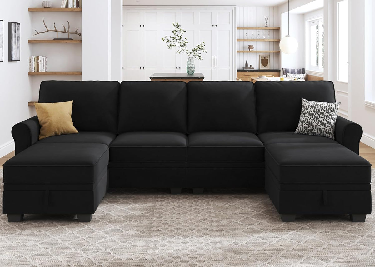 Velvet U‑Shaped Convertible Sectional Sofa