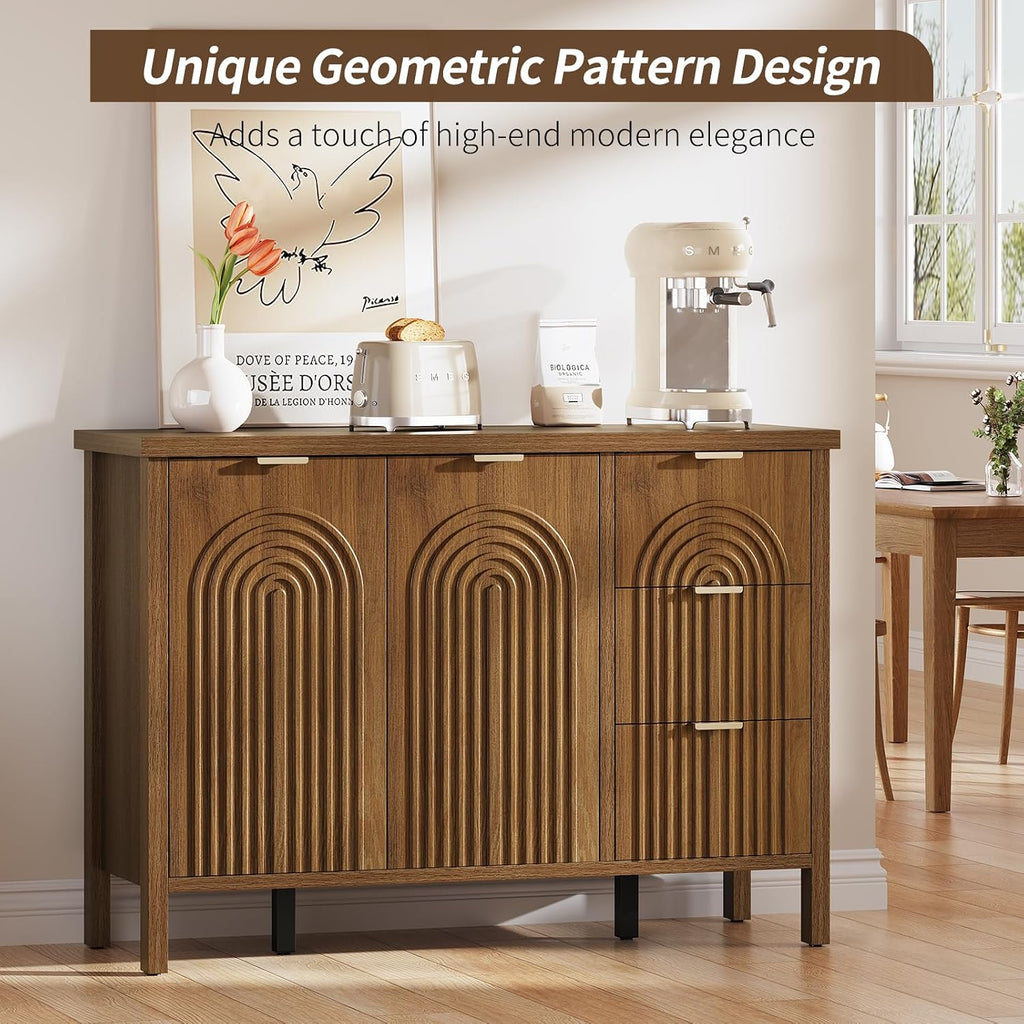Fluted Wood Storage Sideboard Buffet Cabinet