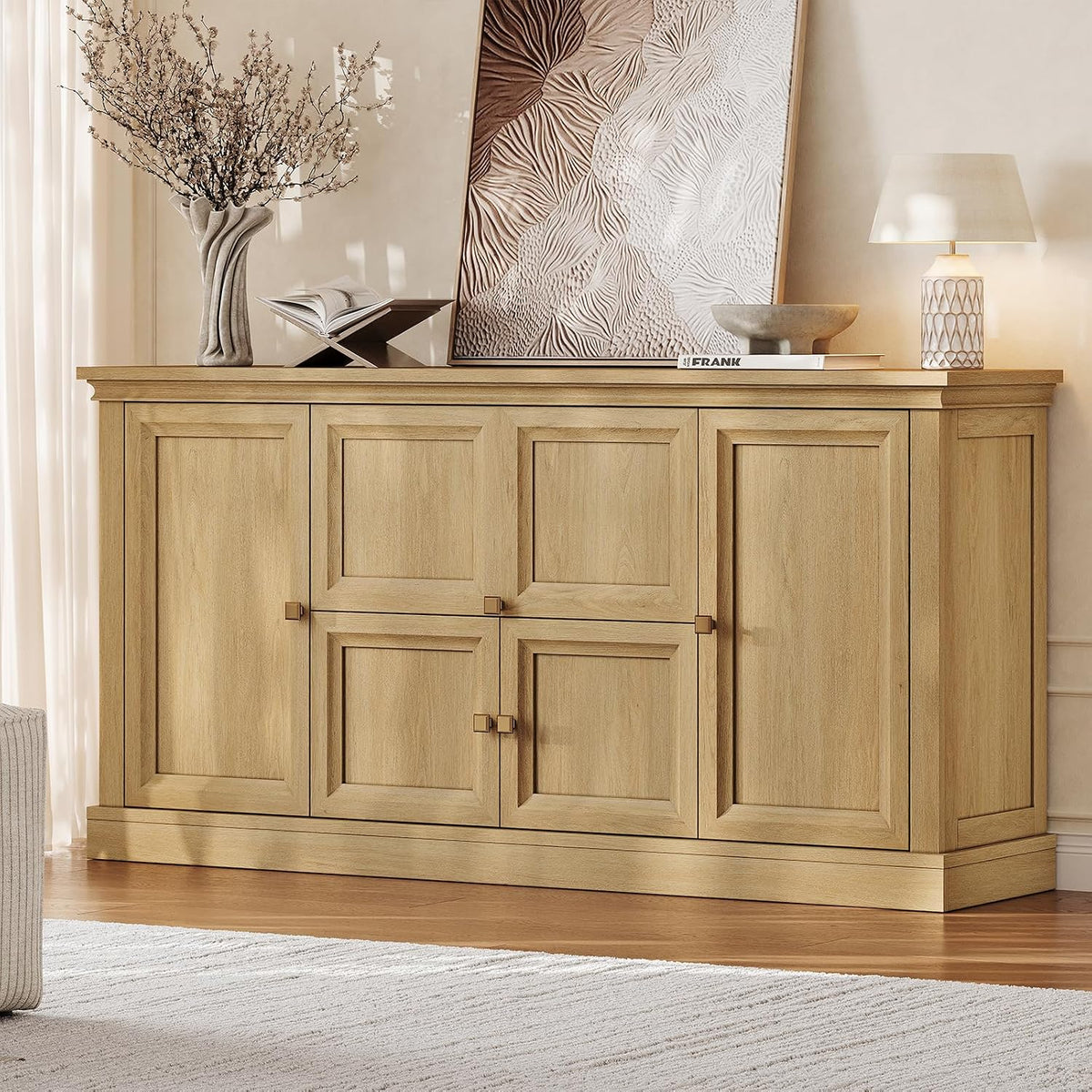 Farmhouse Large Wood Sideboard Buffet Cabinet