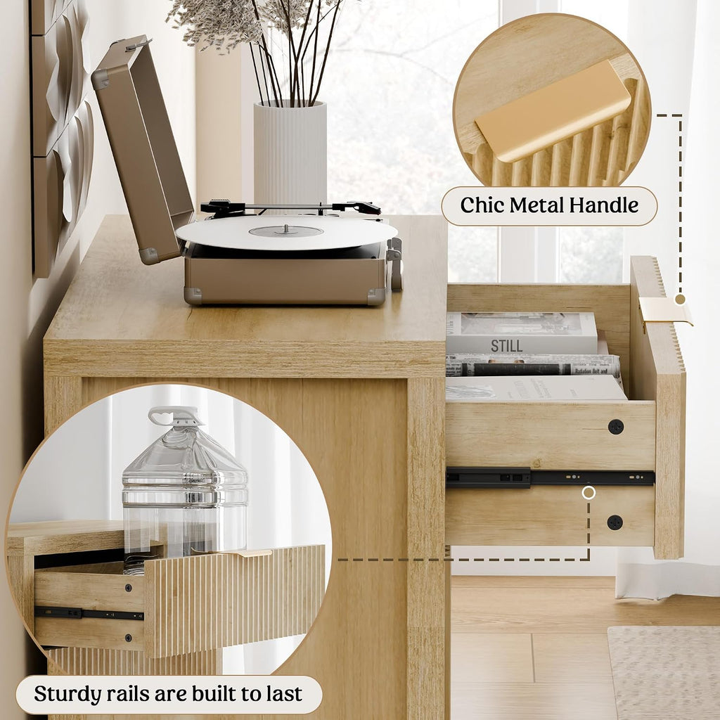 Fluted Wood Kitchen Buffet Sideboard Cabinet