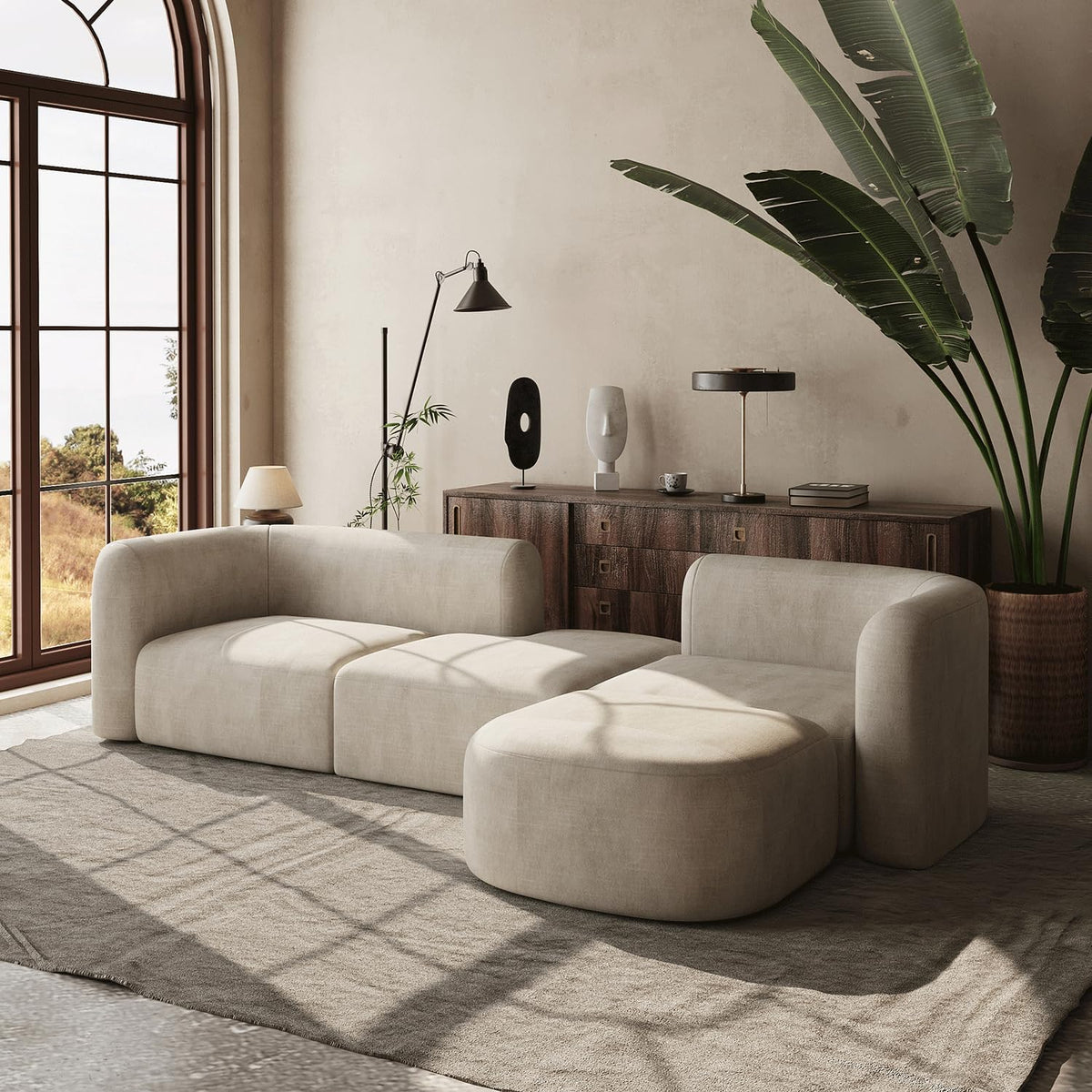 Modern Curved‑Back Velvet Modular Sofa
