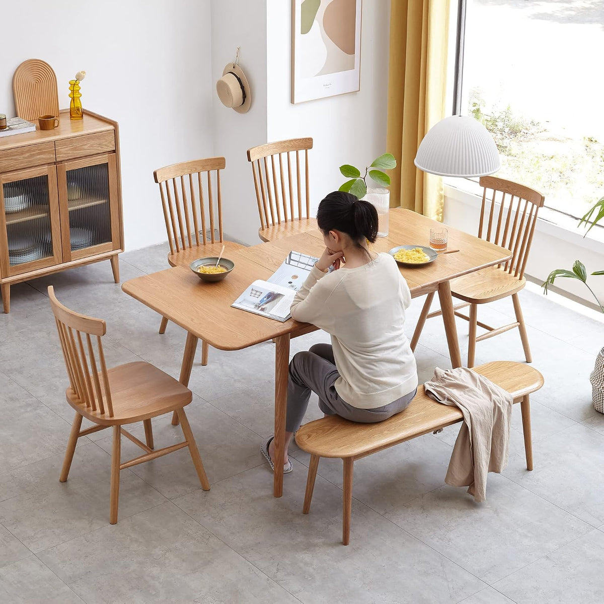 Half‑Round Natural Oak Wood Dining Bench