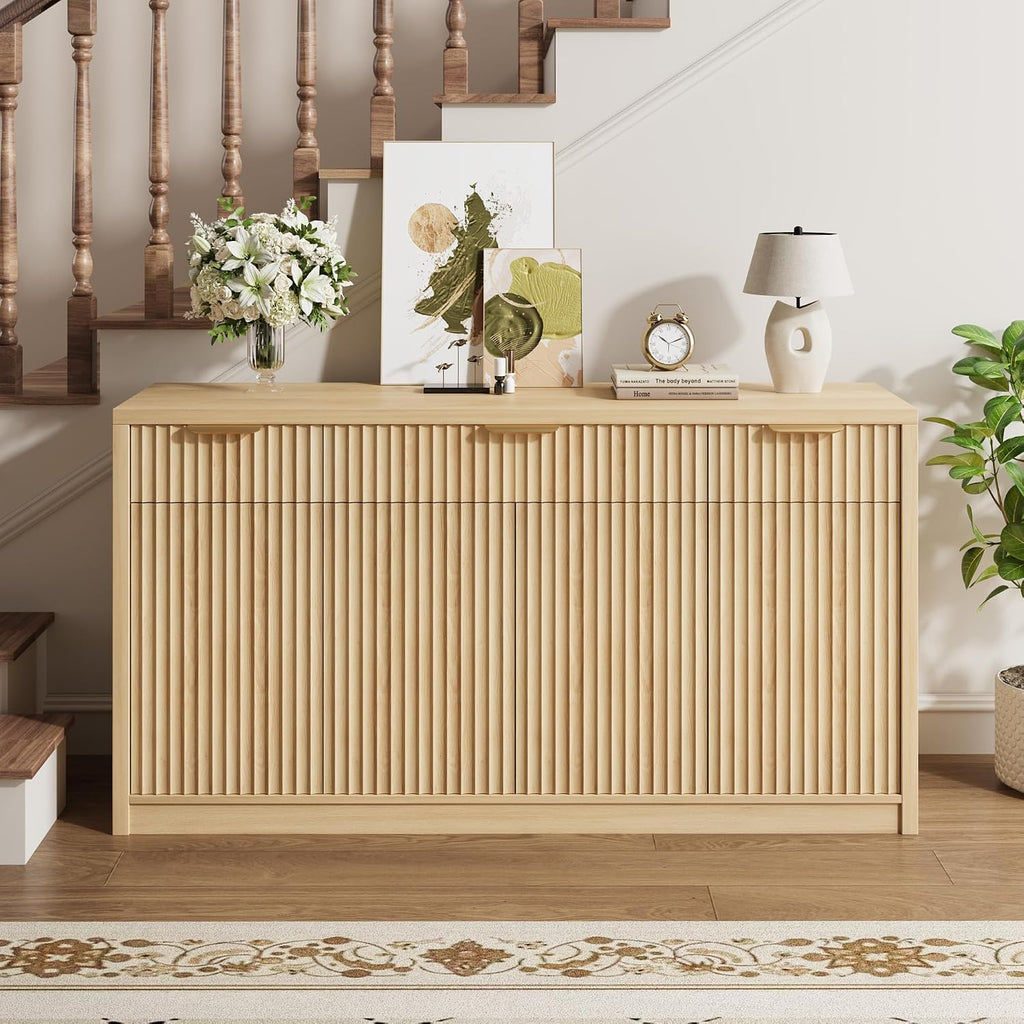 Modern Fluted Wood Buffet Sideboard Cabinet