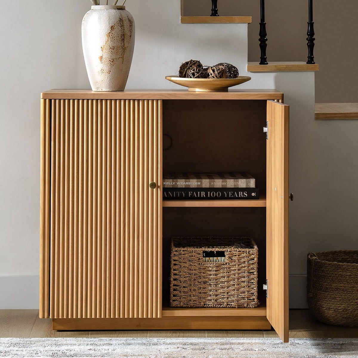 Modern Fluted Wood Sideboard Buffet Cabinet