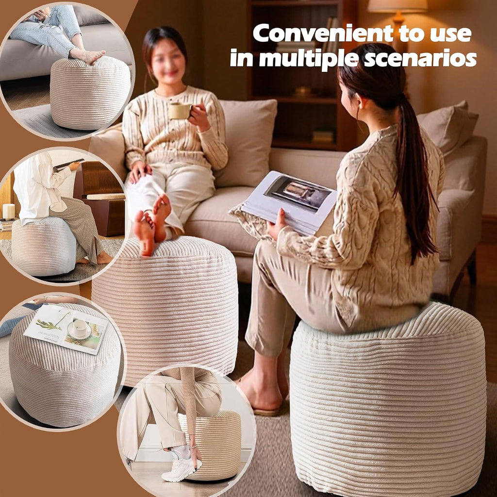 Corduroy Round Stuffed Pouf Ottoman