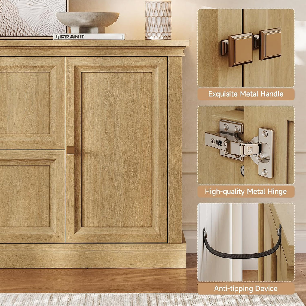 Farmhouse Large Wood Sideboard Buffet Cabinet